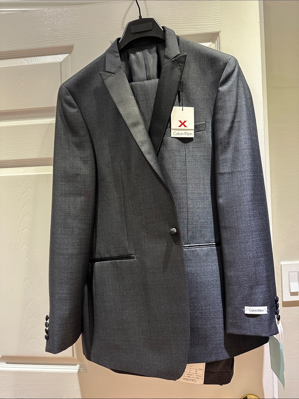 Calvin Klein Men's Dark Charcoal Gray tuxedo suit